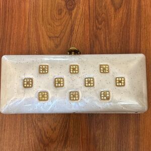 Vintage Lucite rhinestone sparkle clutch bag hard pearl white